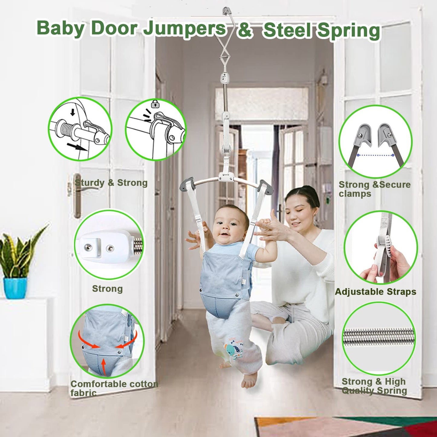 Baby Door Jumpers And Bouncers Exerciser Set With Door Clamp Adjustable Strap For Toddler Infant 6-24 Months Cpc & Ce Certified
