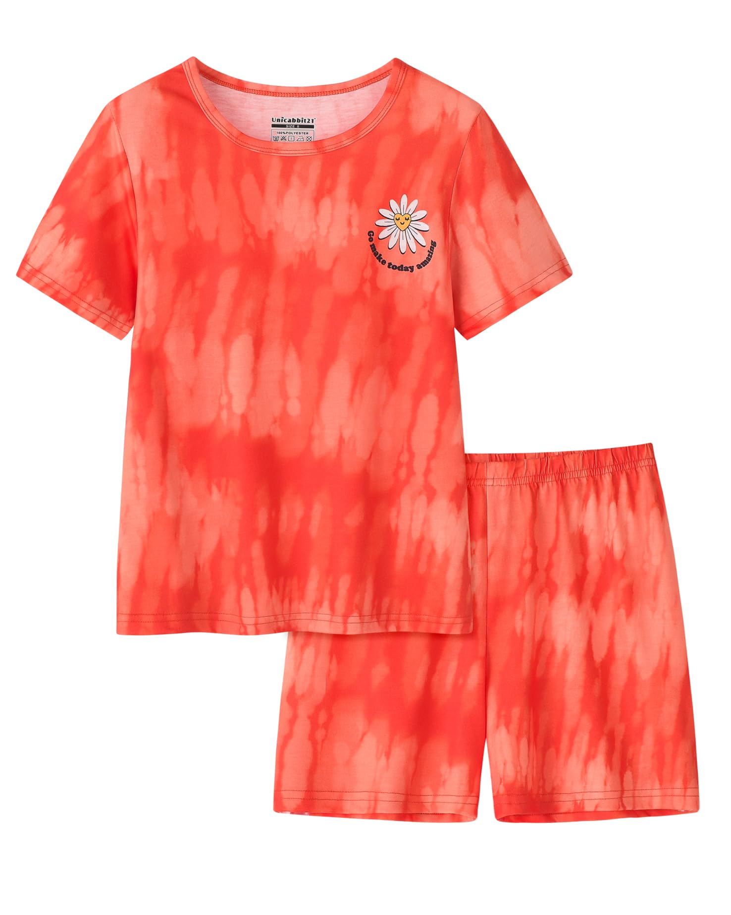 UNICABBIT21 Tie Dye Pajamas for Girls Soft Pandas Daisy Butterfly Big Kids Summer Sleepwear 2Piece Short Set Size 616, Pink Ti