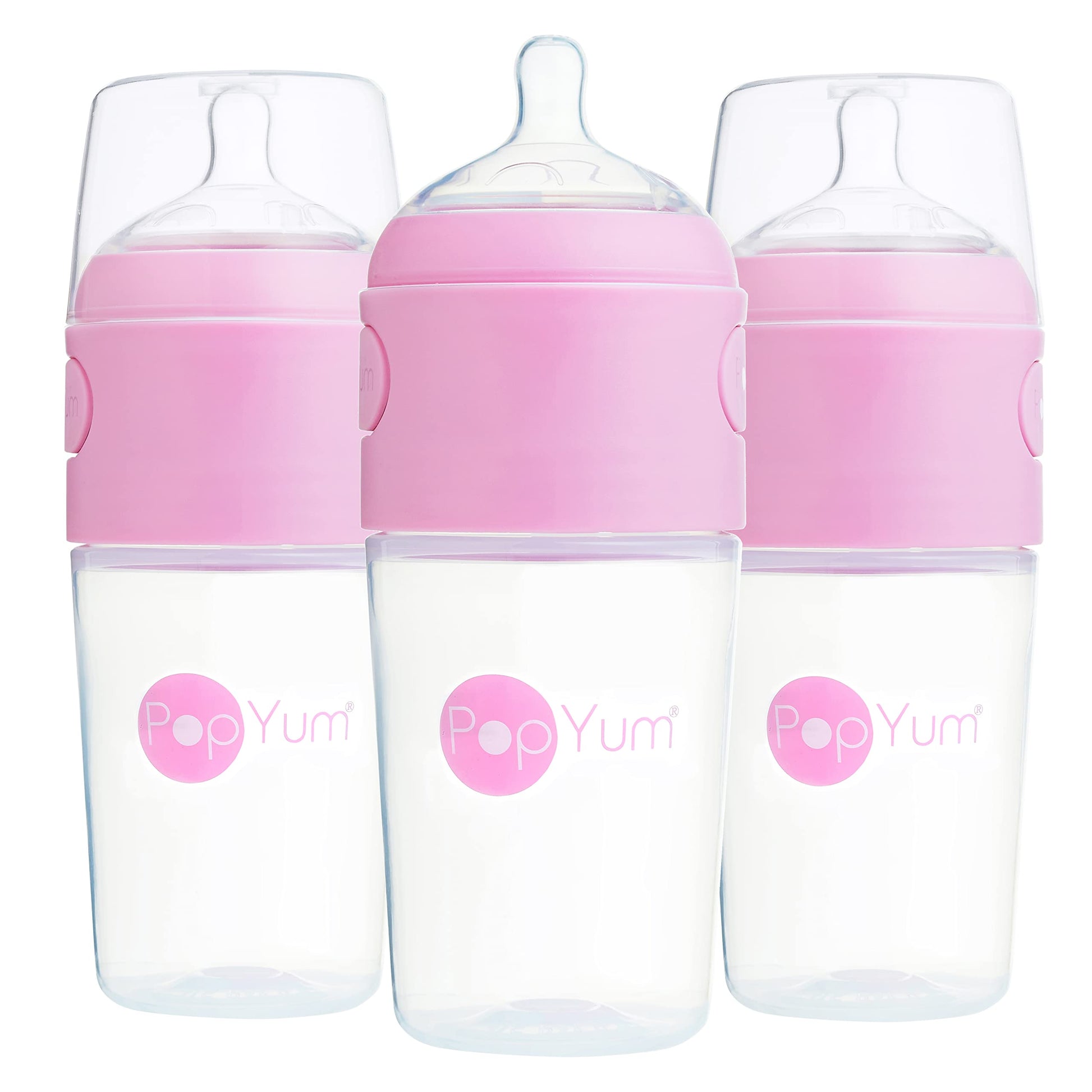 Popyum 9 Oz Pink Anti-Colic Formula Making/Mixing/Dispenser Baby Bottles, 3-Pack With #2 Medium Flow Nipples, 260 Ml, Bpa-Free,