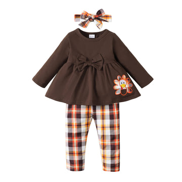 Xuanhao 12 Months Girl Clothes Fall Winter Thanksgiving Outfits Baby Clothes Girl Clothing Long Sleeve Pant Sets Ruffle Turkey T