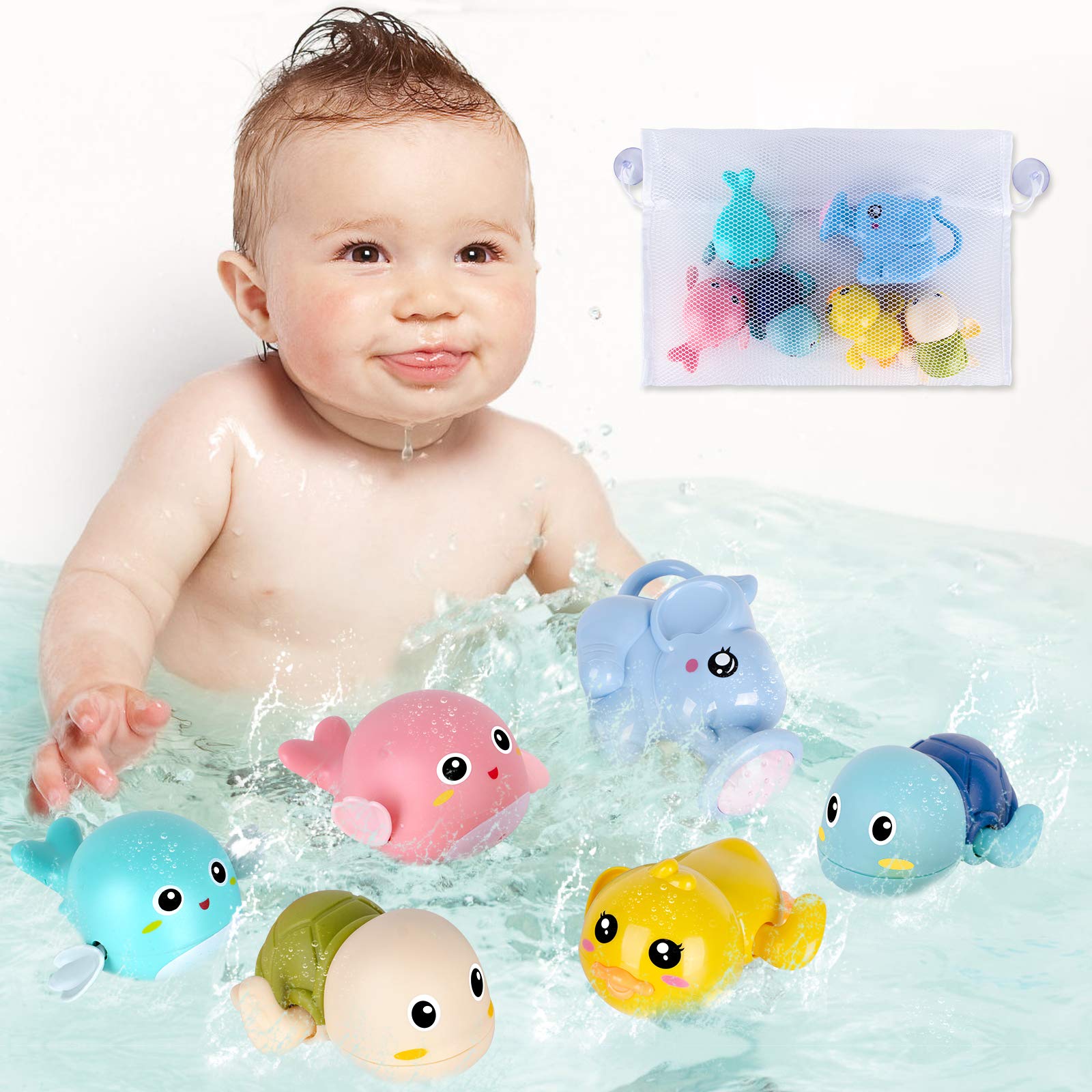 Bath Toys, 6 Pack Baby Bath Toys for Toddlers 1-3, Floating Wind-up Toys Swimming Pool Games Water Play Set Xmas Gift for Bathtu
