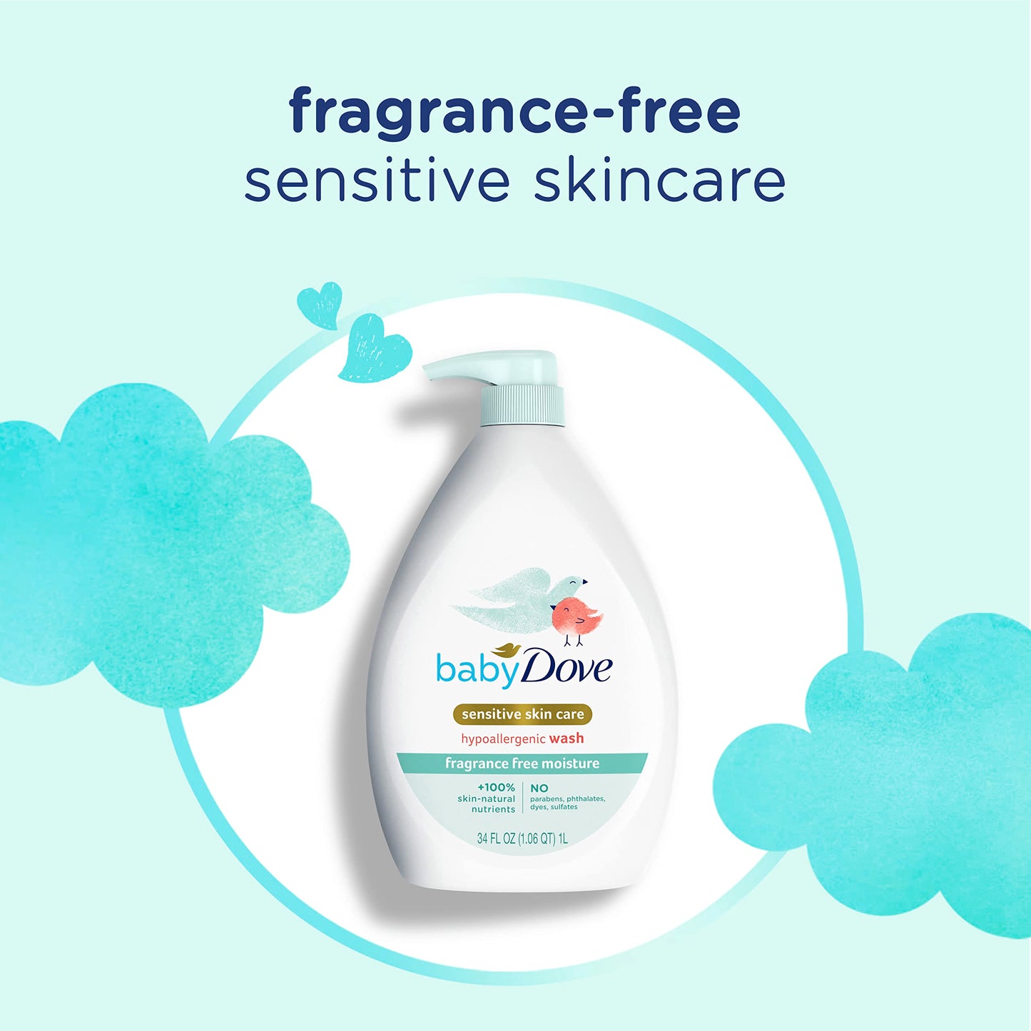 Baby Dove Sensitive Skin Care Baby Wash Fragrance Free Moisture For Baby Bath Time Fragrance Free And Hypoallergenic, Washes Awa