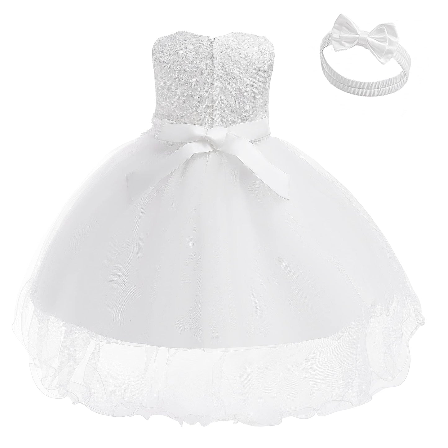 Lzh Baby Girl White Dress, Birthday Dress For 1 Year Old Girl Baby Girl Party Dress First Baptism Elegant Party Dress Up