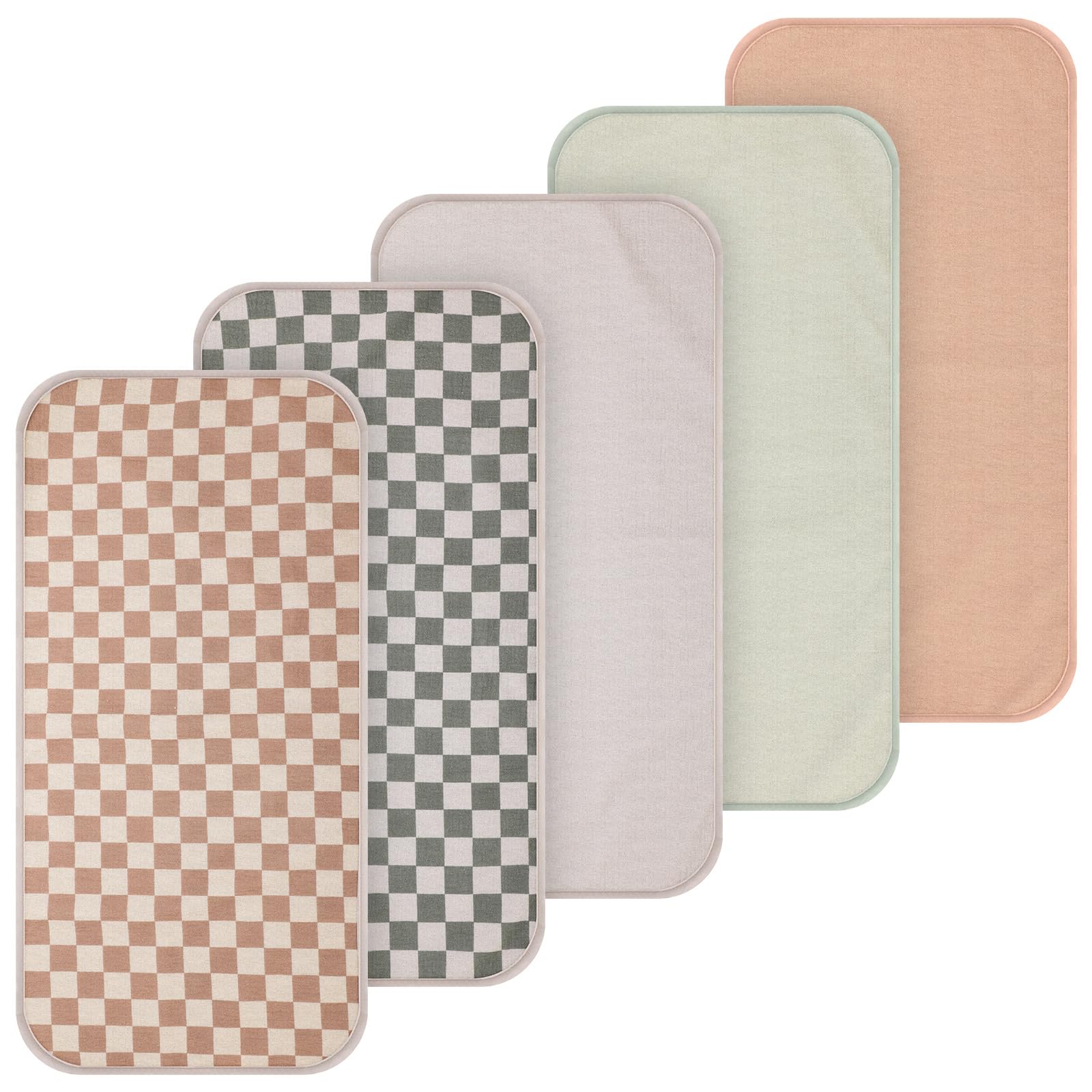 Hahafelt 5 Pcs Waterproof 100% Cotton Changing Pad Liners, 27.5 x 14 Inches Washable Changing Pad Liners Muslin Change Mat Check