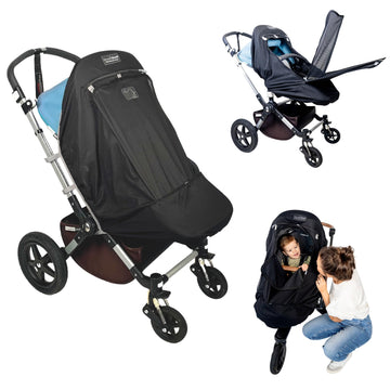 SnoozeShade Plus Extra Stroller Sun Shade & Mosquito Net - Breathable Mesh with Peek-a-Boo Window - Universal Fit for Travel, Um