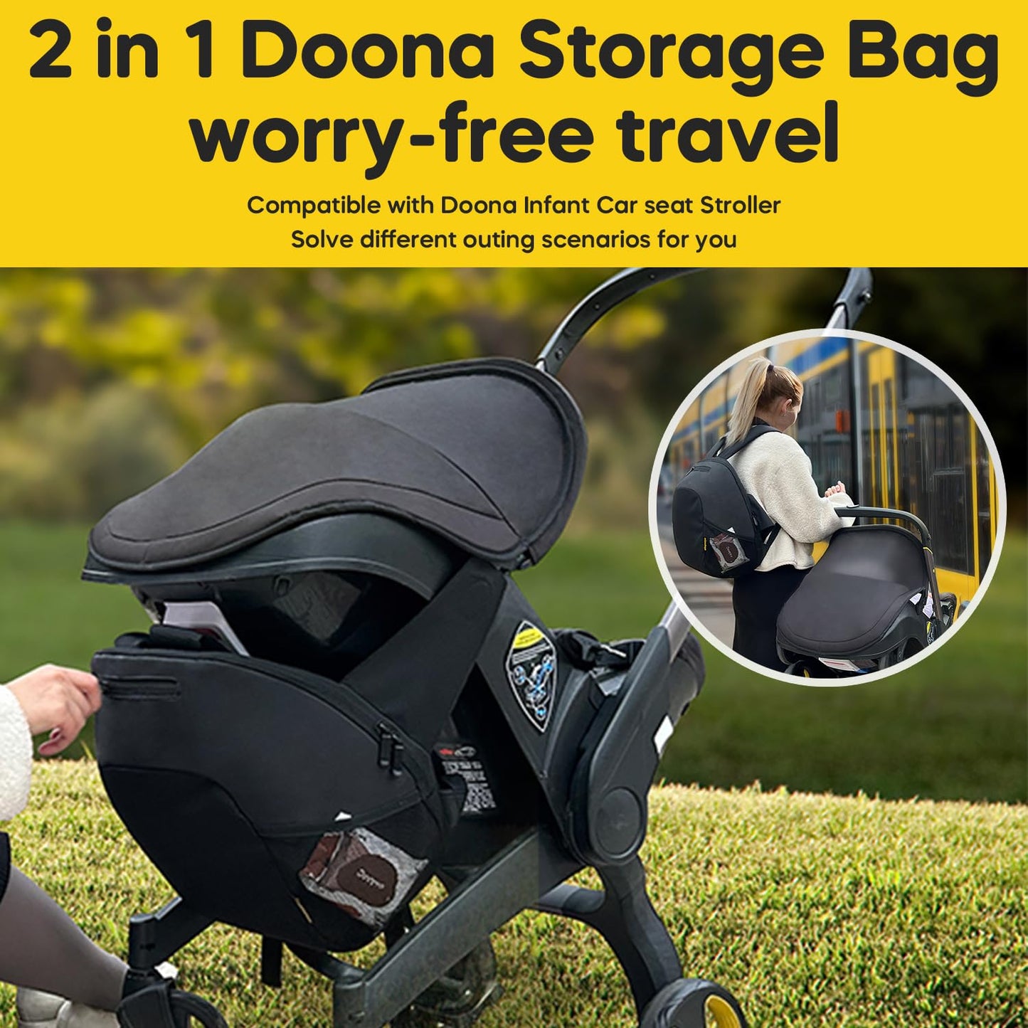 Mamatepe Storage Bag Compatible With Doona Infant Car Seat, Organizer Bag,Wearable Backpack For Baby Travel,Stroller Bag For Doo