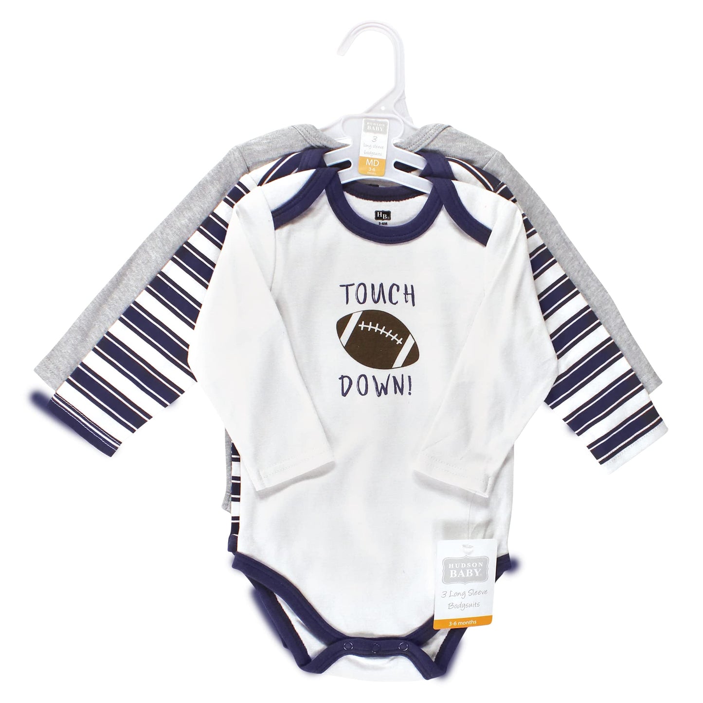Hudson Baby Unisex Baby Cotton Long-Sleeve Bodysuits, Football Buddy, 3-6 Months