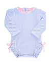 Rufflebutts Baby/Toddler Girls Long Sleeve One Piece Swimsuit - Blue Seersucker With Upf 50+ Sun Protection - 6-12M