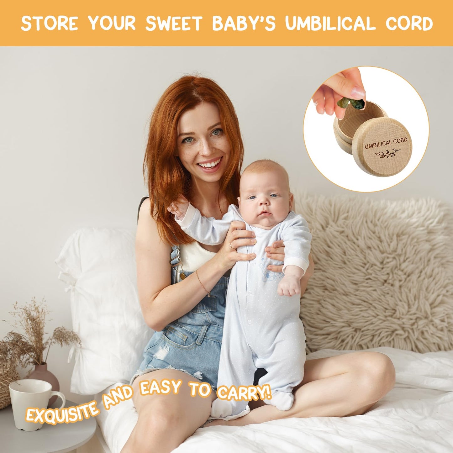 Wooden Baby Fetal Hair/Umbilical Cord Memorial Box Carved Memorial Box Newborn Christening Baby Gift (Umbilical Cord Box)