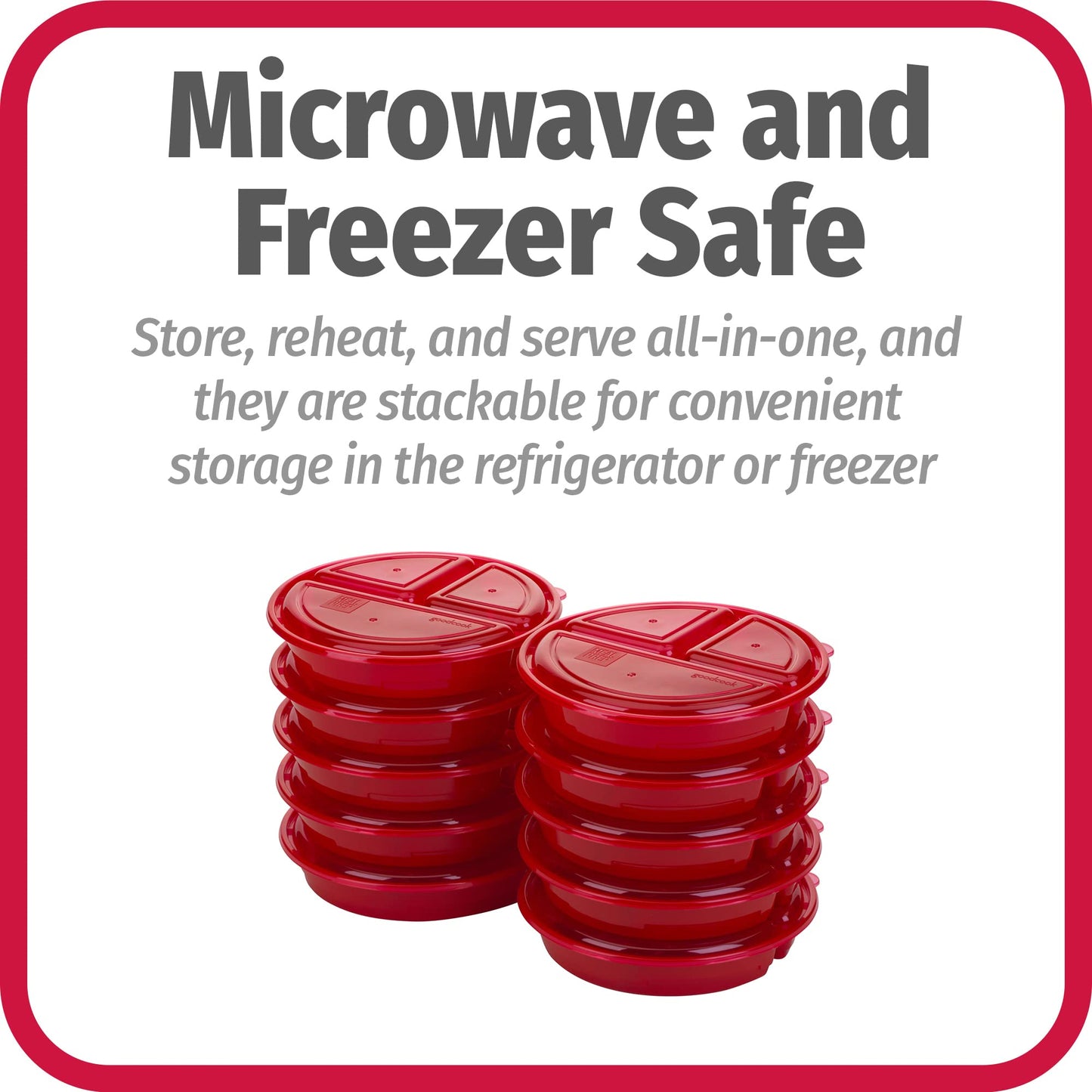 Good Cook Meal Prep On Fleek, 3 Compartments Bpa Free, Microwavable/Dishwasher/Freezer Safe, Red