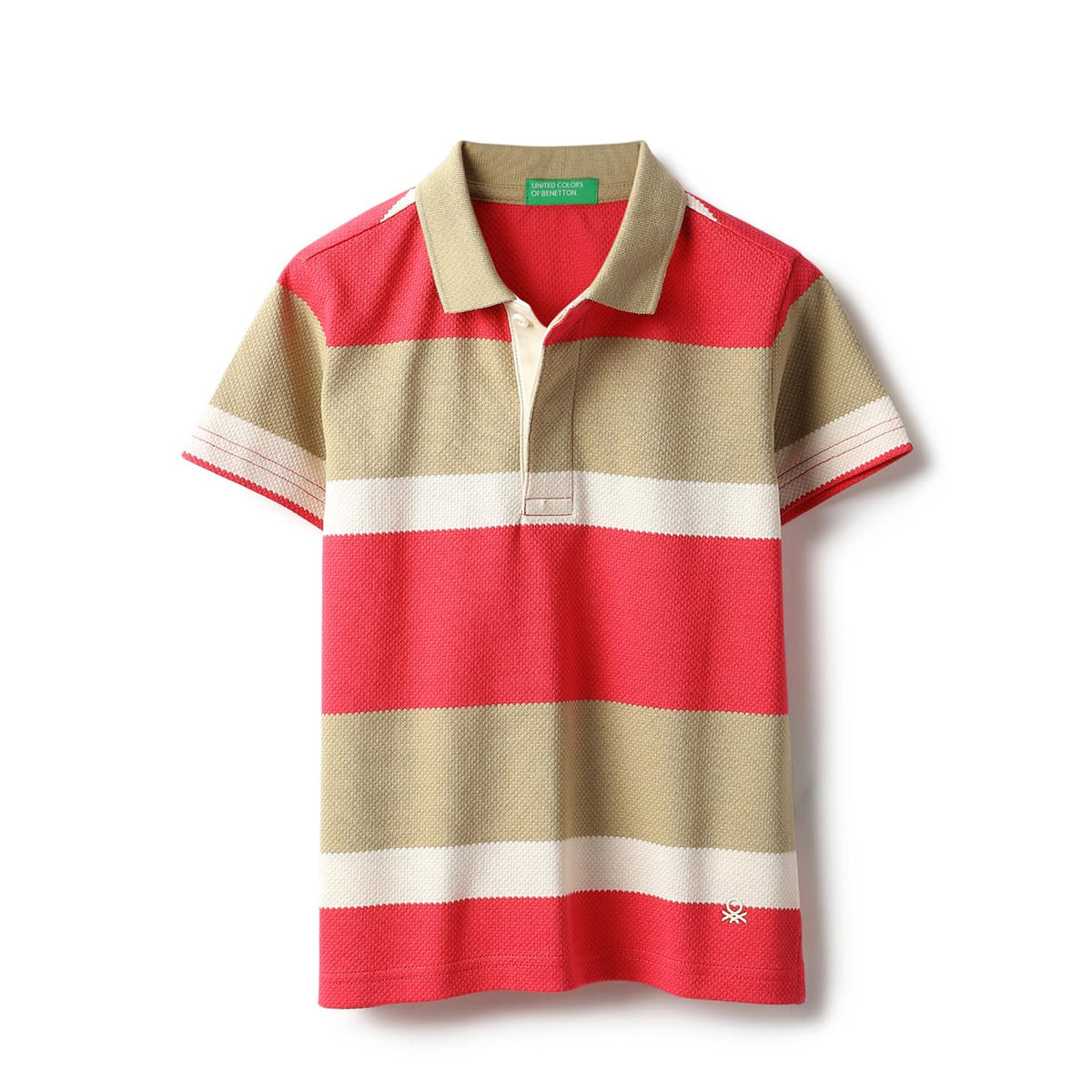 United Colors Of Benetton Regular Fit Polo Neck Colorblock Striped TShirt (Size: 12 Years)25A3067B3128I901 Pink