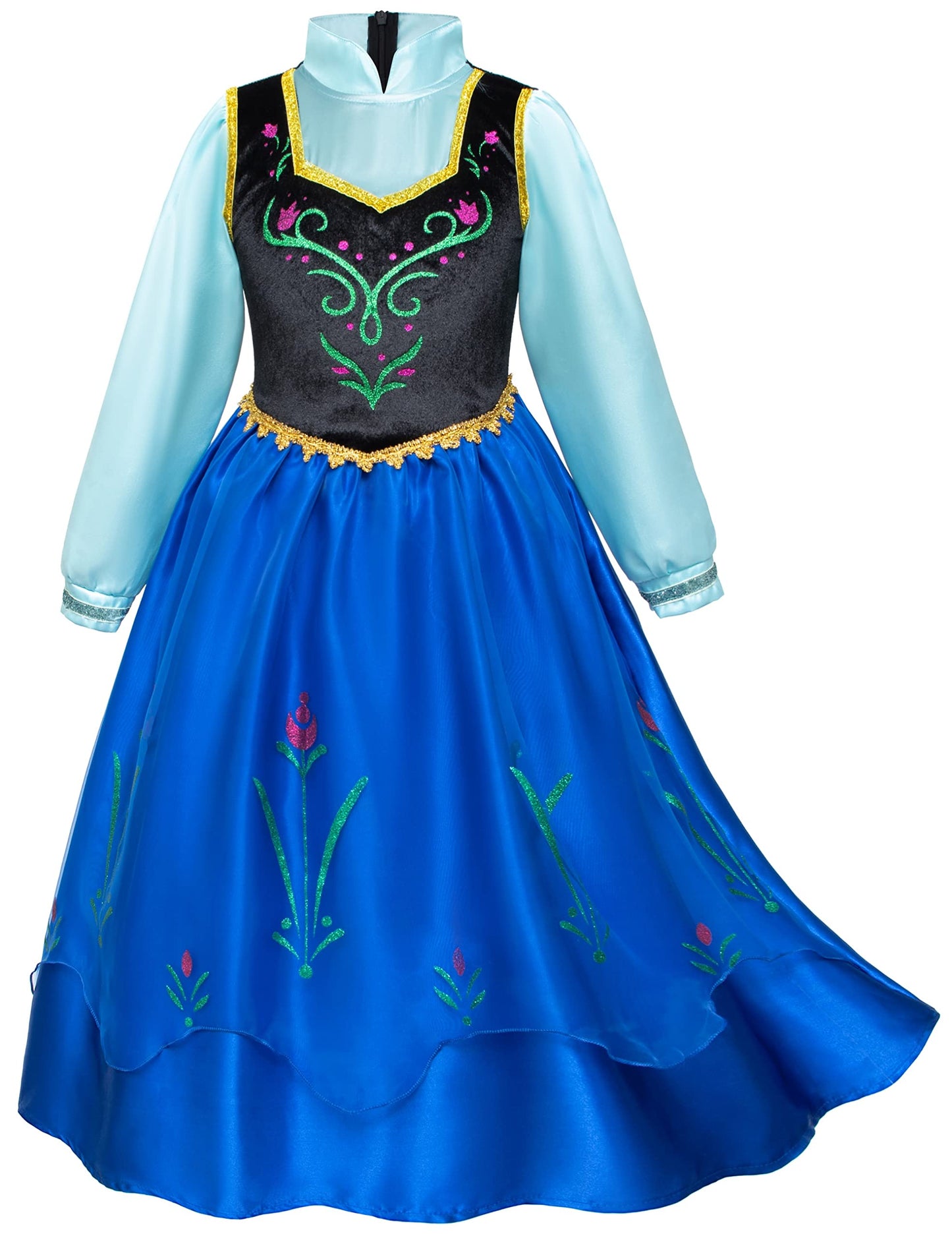 Party Chili Princess Costumes Birthday Party Dress Up For Little Girls/Long Sleeve With Cape,Wig,Crown,Gloves 9-10 Years (150)