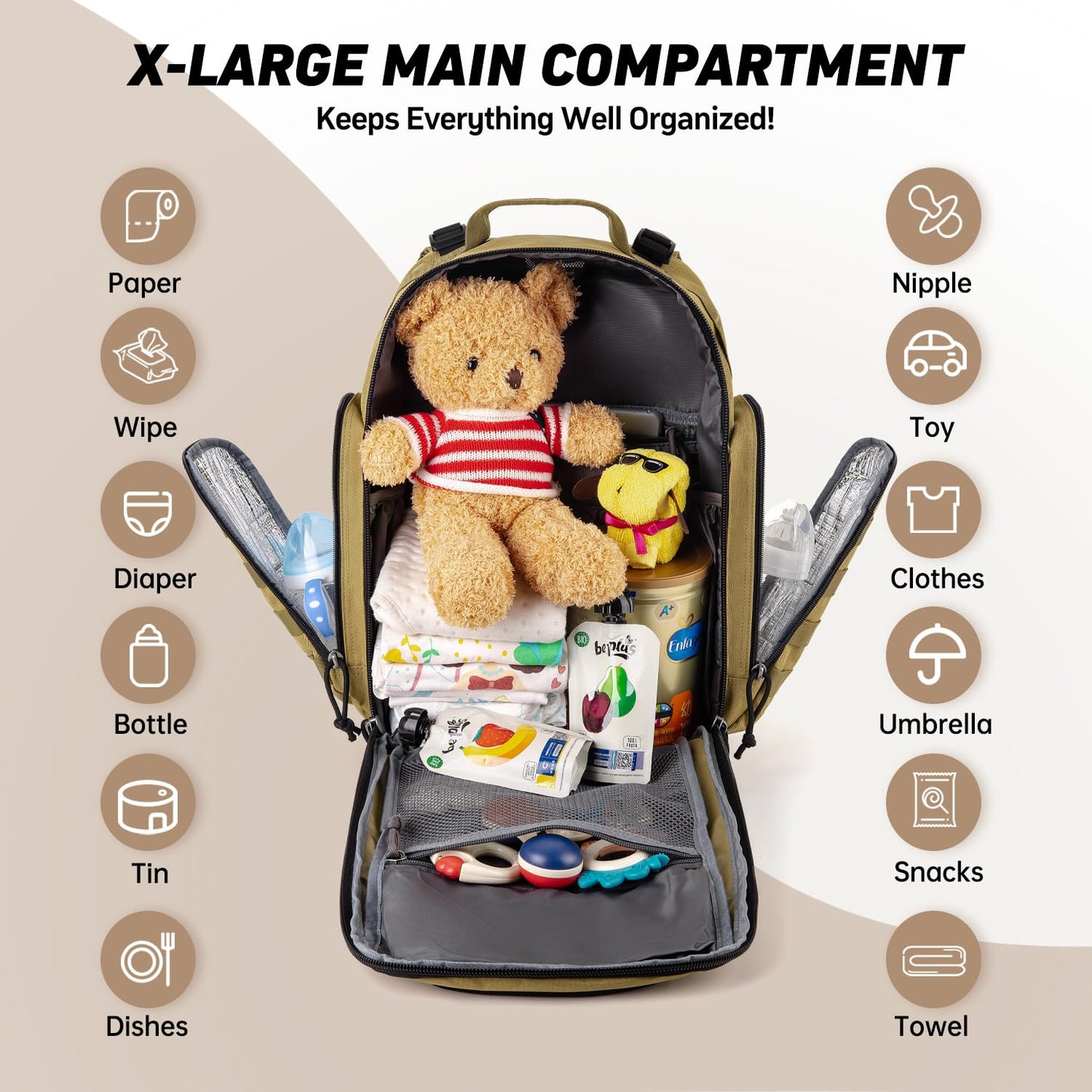 Sharkmouth Baby Diaper Bag For Men - Large Military Daddy Gear Backpack With Changing Pad For Travel Camping Hiking - Army Style