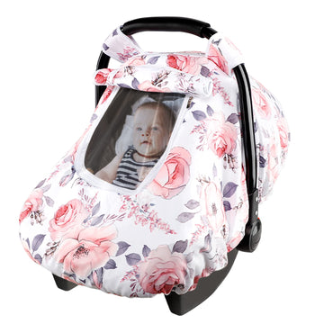 Car Seat Covers For Babies, Winter Carseat Cover Girls, Minky Infant Car Seat Canopy, Cozy & Warm Cover, Pink Floral