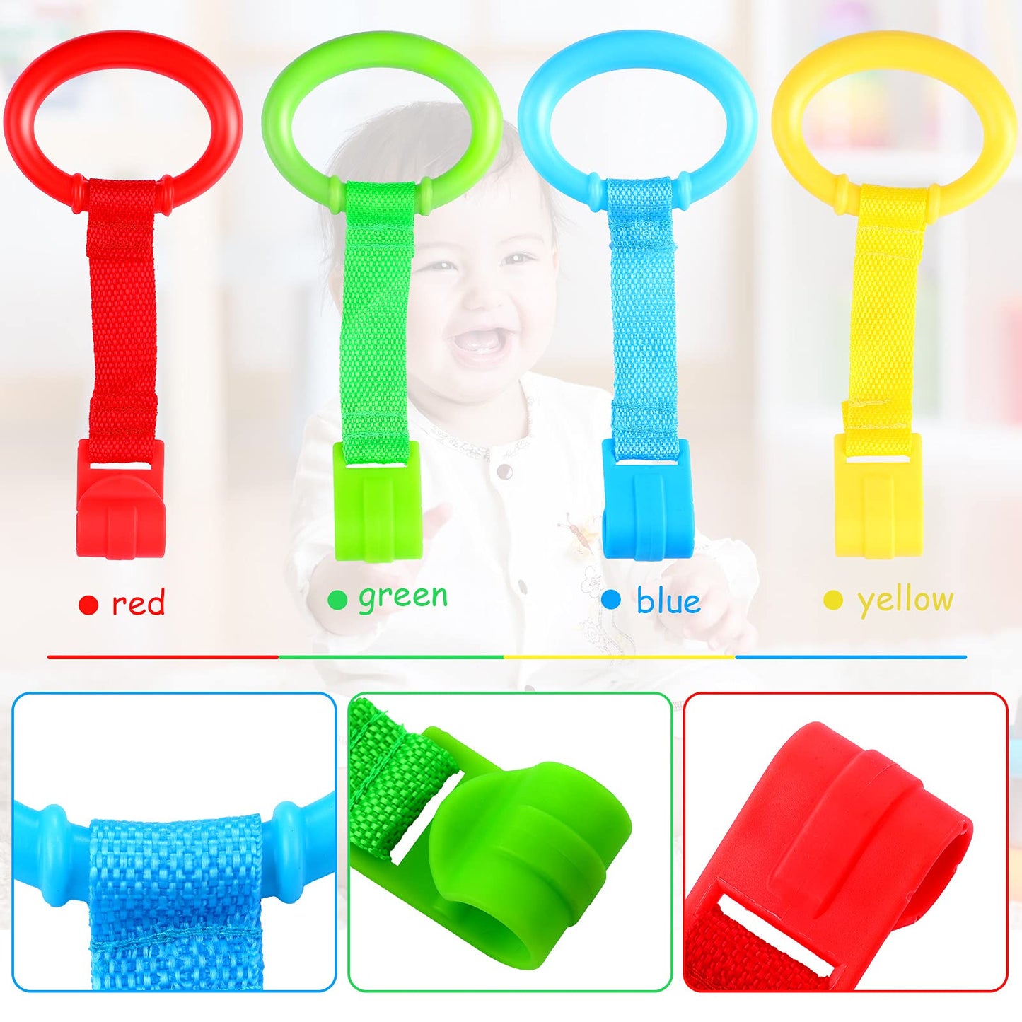 8 Pieces Baby Pull Up Rings For Playpen Baby Crib Pull Ring Baby Walking Exercises Assistant Rings Bed Bed Stand Up Ring Hanging