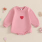 Fiomva Baby Girl Valentines Day Outfit Infant Bubble Romper Sweatshirt Newborn Sweater Top Toddler Fall Winter Clothes (A Embroi