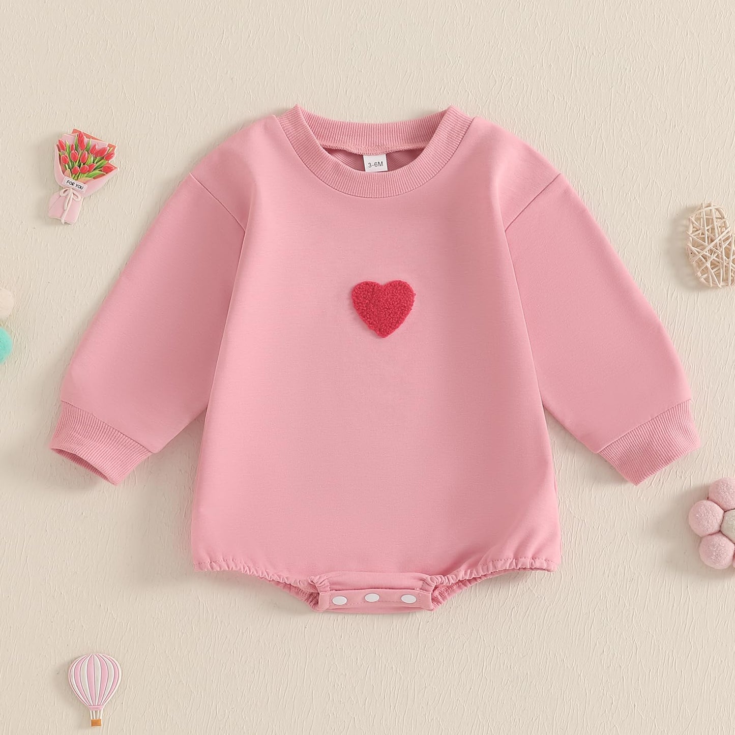 Fiomva Baby Girl Valentines Day Outfit Infant Bubble Romper Sweatshirt Newborn Sweater Top Toddler Fall Winter Clothes (A Embroi