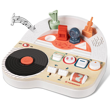 TOP BRIGHT DJ Music Busy Board for Toddlers 2-5, Montessori Sensory Toy for Kids with Autism, Wooden Toddler Learning Toys with 
