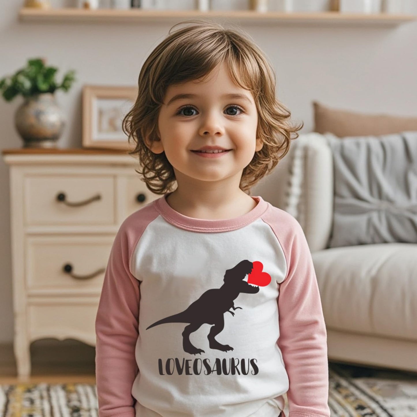 Valentines Day Shirt For Girls Toddler Boys Heart Dinosaur Long Sleeve Raglan Little Kids 4T Shirts For Valentines Pink Tops