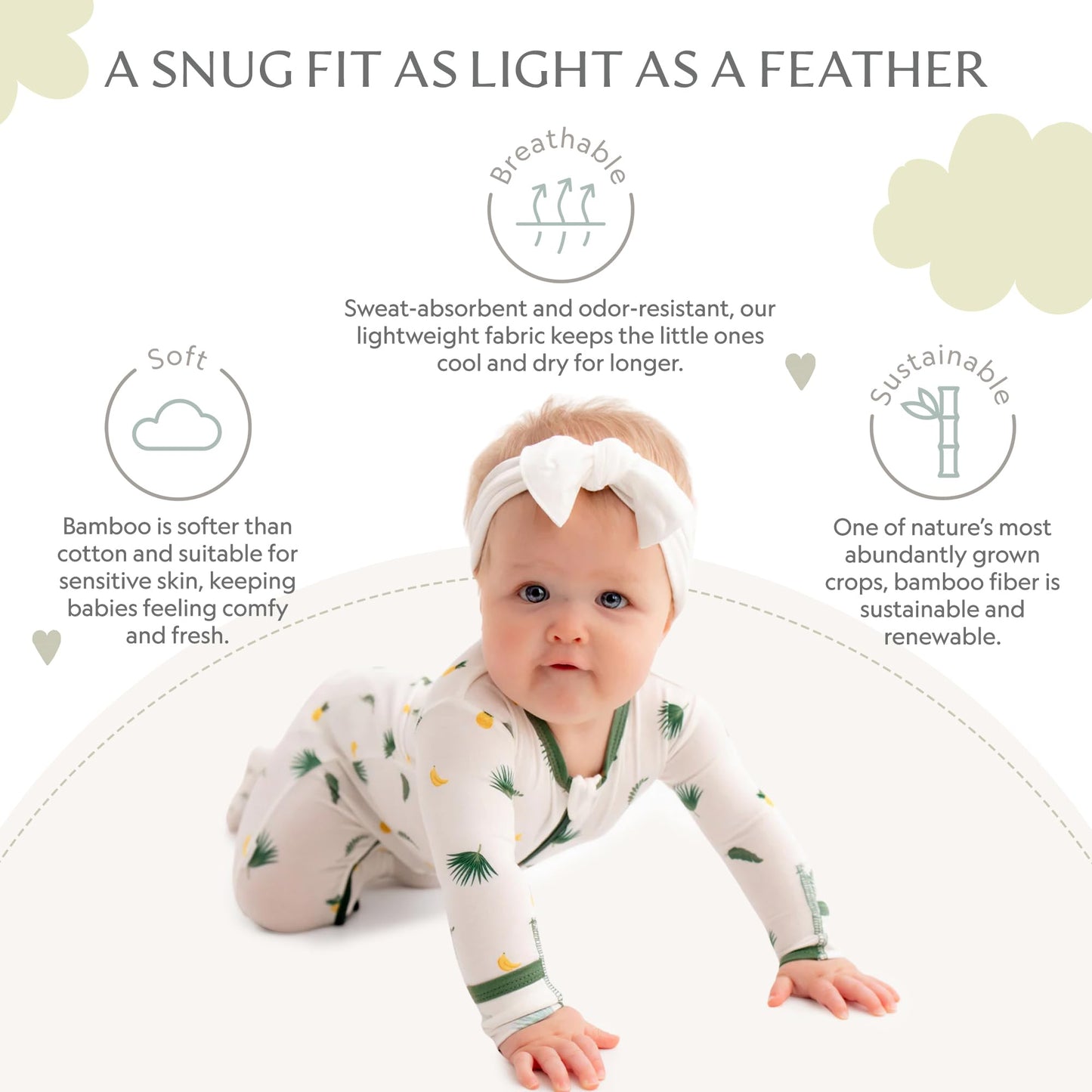 Tropical Palms Footie For Baby - 95% Viscose From Bamboo, 5% Spandex - Soft Newborn Sleepwear, Baby Pajamas, Unisex Baby Clothes