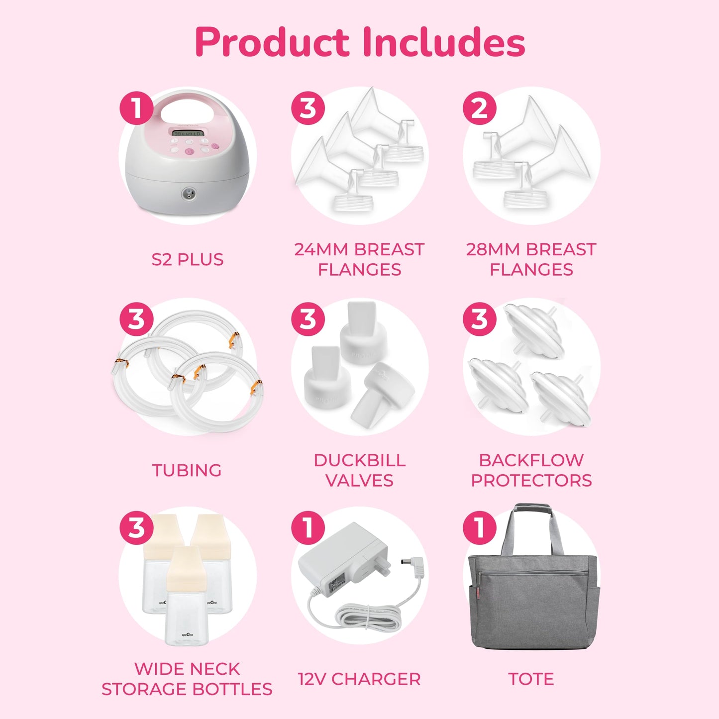 Spectra Baby S2 Plus Premier Electric Breast Pump With Grey Tote Premium Accessory Kit - 24 Mm