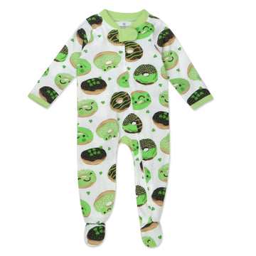 Honestbaby Baby Celebration Sleep & Play Footed One-Piece Pajama Sleeper 100% Organic Cotton, Shamrock Sprinkles