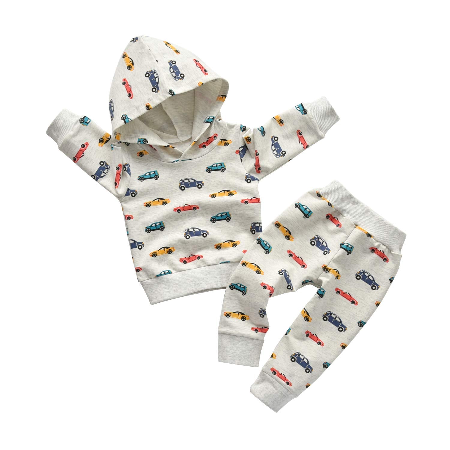 Toddler Infant Baby Boy Clothes Car Long Sleeve Hoodie Tops Sweatsuit Pants Outfit Set (9-12 Months)