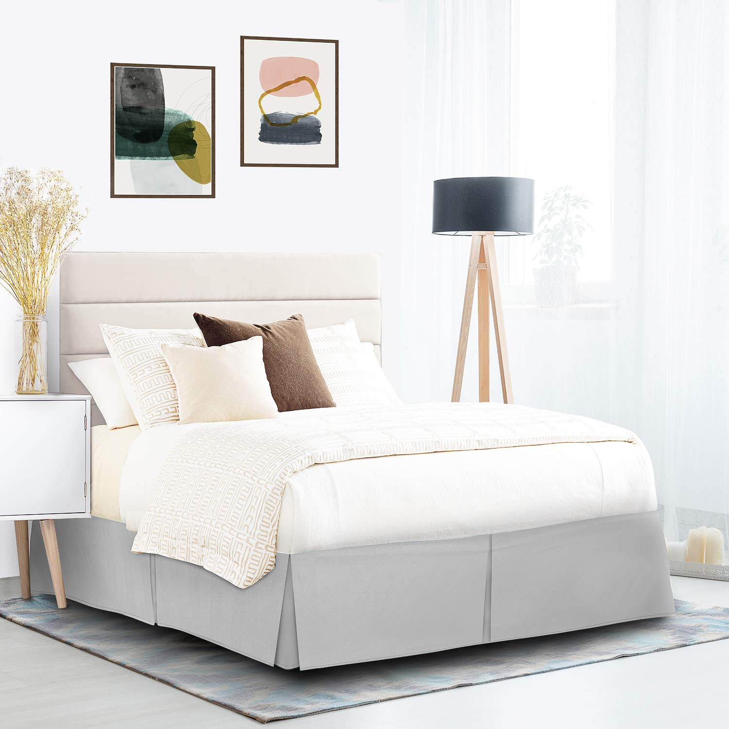 Nestl Silver Bed Skirt Queen Size - Queen Bed Skirt 14 Inch Drop - Brushed Microfiber Bed Skirts - Hotel Quality Pleated Bed Ski