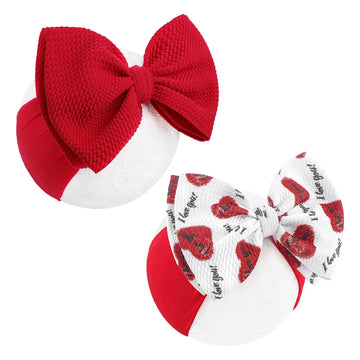Yanjie Valentines Bows Baby Girl Headband Red Bow Baby Pink Headband Heart Newborn Wide Hairbands Valentines Gift Handmade Hair