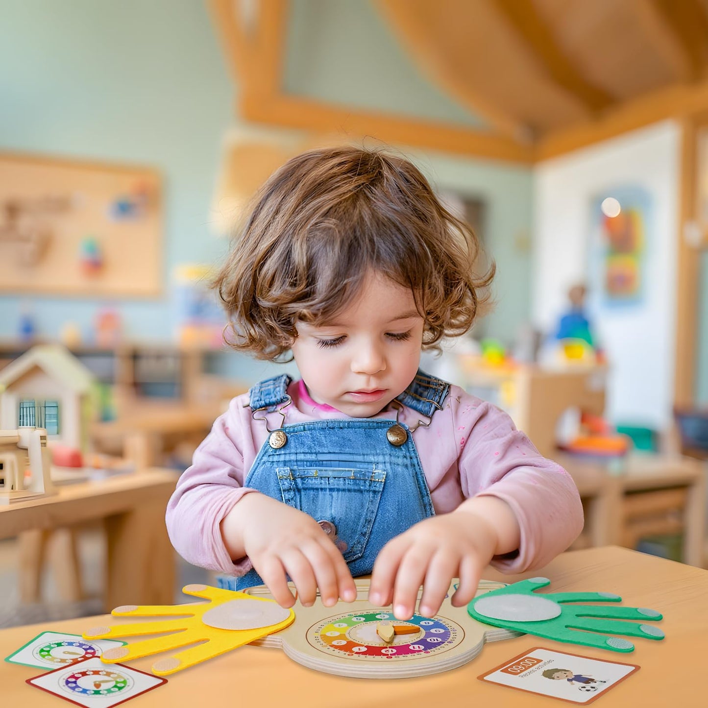 Montessori Learning Toys for Toddlers 3 4 5 years, Finger Counting Number Blocks and Clock Wooden Toys for Kids, Educational Mat