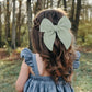 5.5 Inch Light Green Fable Hair Bow: Handmade Linen Cotton Hair Clip For Girls - 1 Pcs