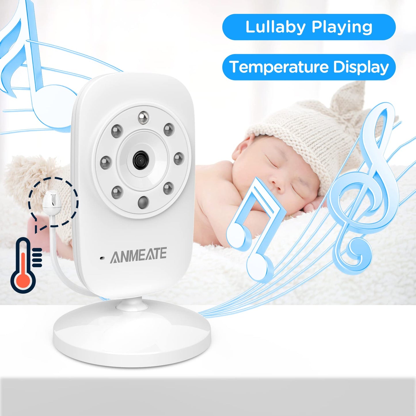 Anmeate Video Baby Monitor With Digital Camera, Digital 2.4Ghz Wireless Video Monitor With Temperature Monitor, 960Ft Transmissi