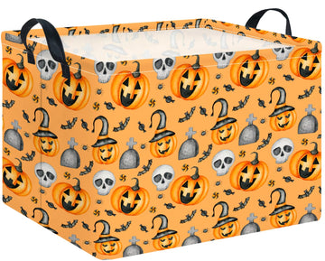 CLOCOR Rectangular Storage Basket Empty,Gift Basket for Halloween, Waterproof Storage Bin with Handles,Room Decor(Yellow Pumpkin