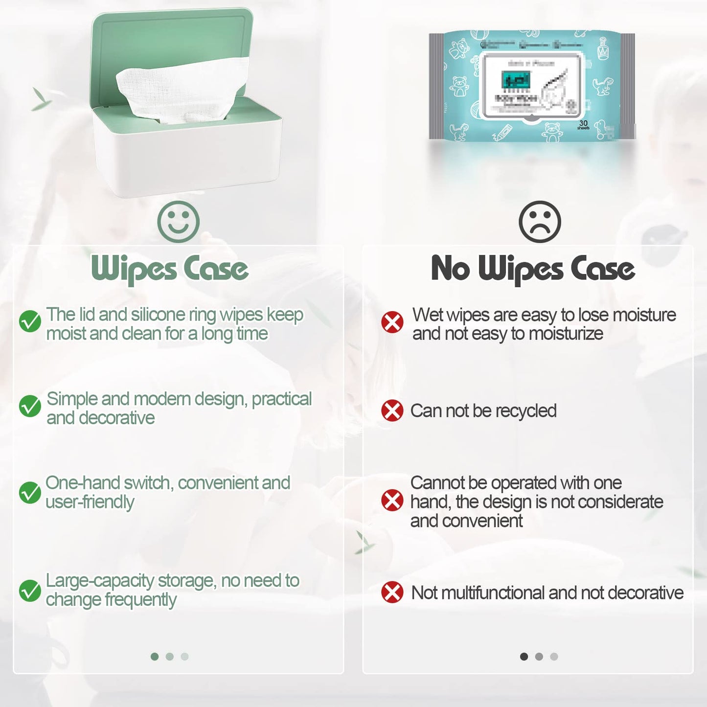 Whiidoom Diaper Wipes Dispenser Wipes Holder, Wipes Tissue Case Keeps Wipes Fresh Tissue Wipes Container With Lid (Green)