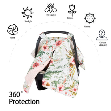 Insular Floral Car Seat Covers For Babies, Infant Minky Car Seat Canopy Cover For Boys Girls, Newborn Carseat Cover, Breasstfeed