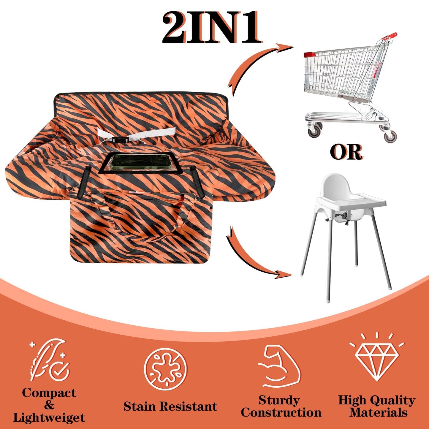 Shopping Cart Cover For Baby Girl & Boy 2-In-1 High Chair Water Resistant High Chair Cover W/Phone Pouch & Pocket Gender Neutral
