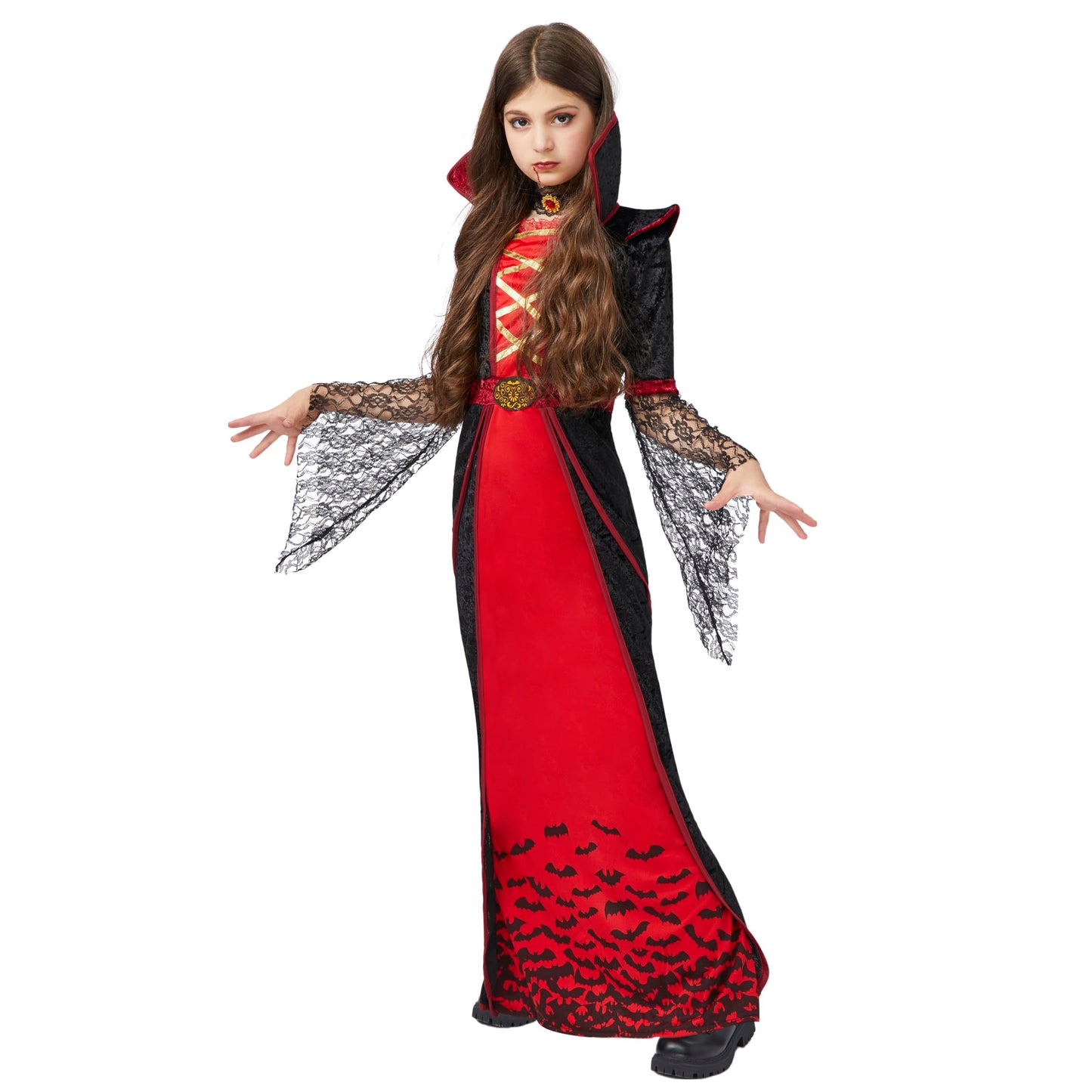 Spooktacular Creations Royal Vampire Costume For Girls Deluxe Set Halloween Gothic Victorian Vampiress Queen Dress Up Party-M(8-