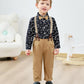 Disaur Toddler Boy Suits Gentleman Wedding Outfits,Formal Dress Shirt+Bowtie +Suspender Pants 12Months-5T(Khaki,18-24M)