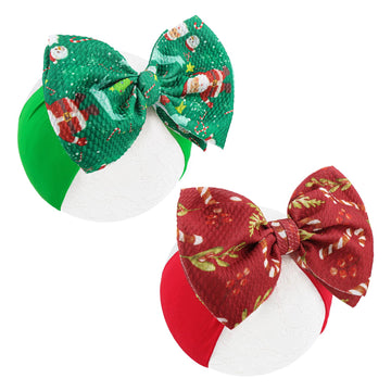 Yanjie Christmas Baby Headband Red Bow Green Santa Printed Nylon Christmas Hairbands Infant Candy Cane Headband Toddler Hair Acc