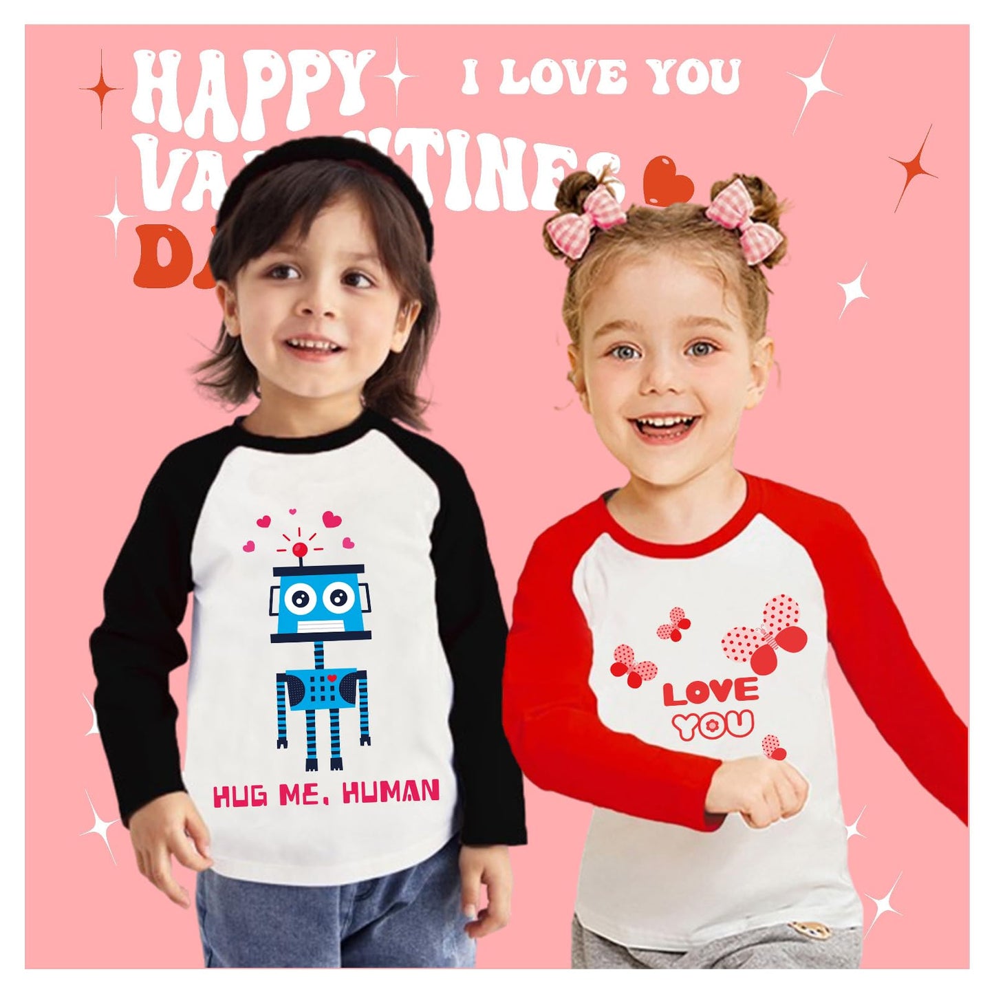 Tkria Big Boy Shirt For Valentine Day Robot Hug Me Human Toddler Pullover Love Heart Outfit Raglan Long Sleeve Top 8Years