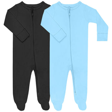 Guisby Footed Long Sleeve Baby Pajamas With Zipper Cotton Infant Sleepers Black+Dark Blue 12-18 Months