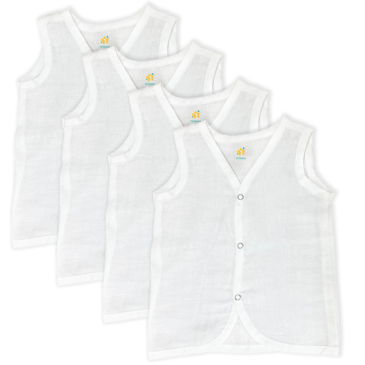 1St Step Button Type 100% Organic Muslin Jhabla (Large (69 Months)) (New Born, White)