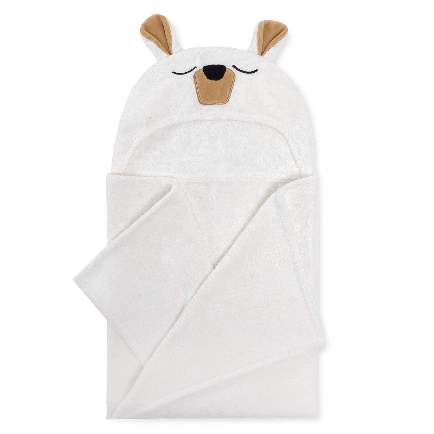 Natemia Premium Ultra Soft Baby Hooded Towel - White Bear Animal Design - Newborn To Toddler - Made In Turkey
