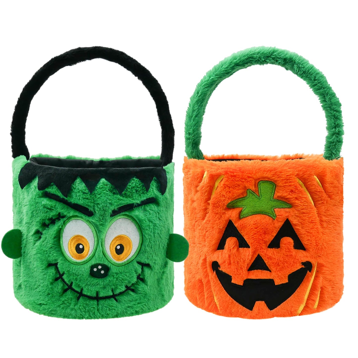YourBestMemory Dia 7.9 * H 15.7, Plush Halloween Baskets Trick or Treat Bags Halloween Candy Bucket, Gift Bucket for Party Favor