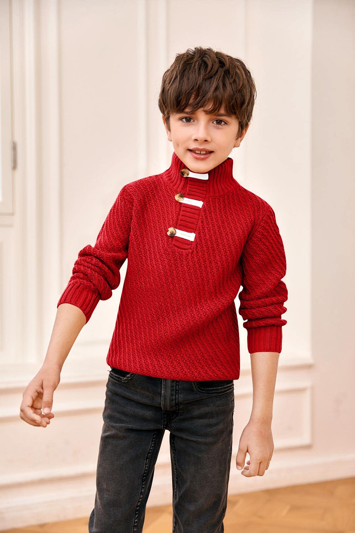 Makkrom Toddler Sweater Baby Boy Girl Turtleneck Cable Knit Sweaters Long Sleeve Christmas Outwear Spring Fall Winter Red
