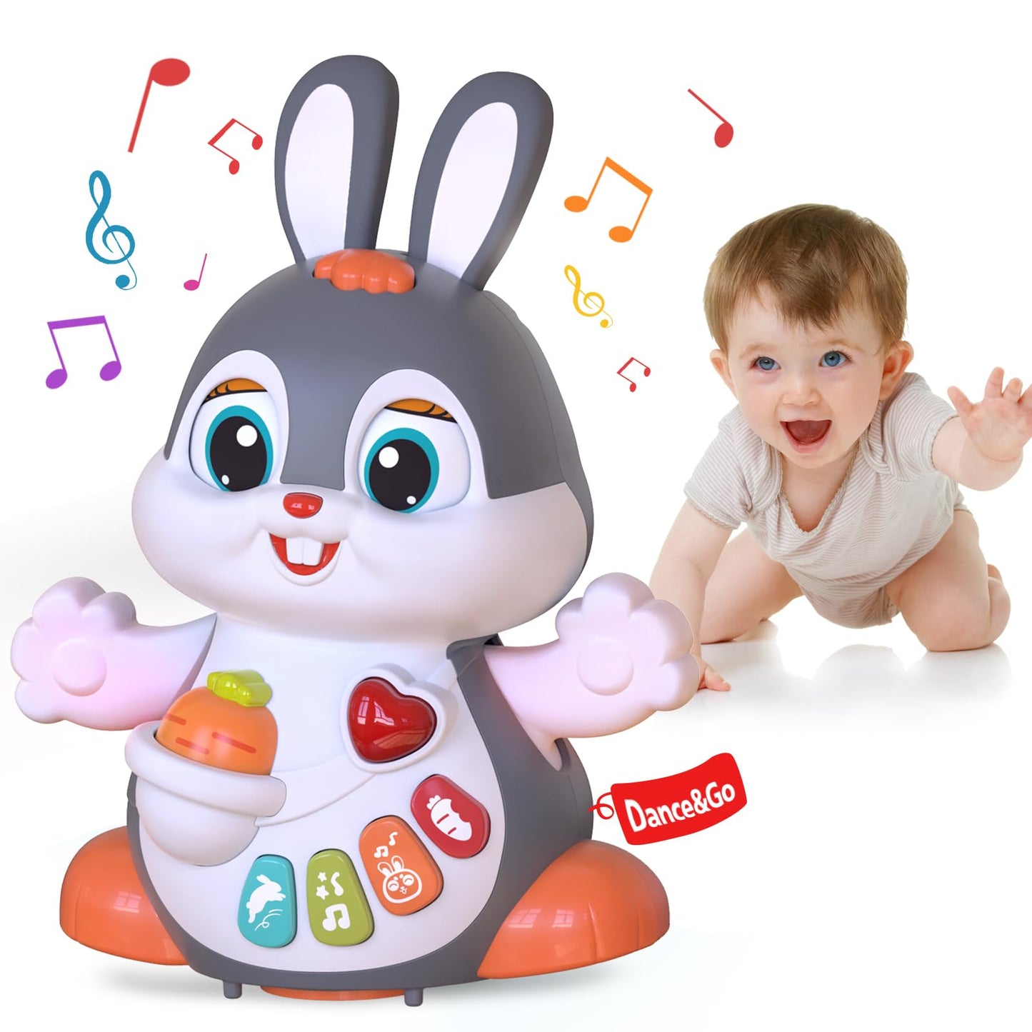 Yerloa Musical Bunny Crawling Toys for Babies 6-12 Month Dancing Music Light Baby Toys, Tummy Time Toy Development Learning Toys