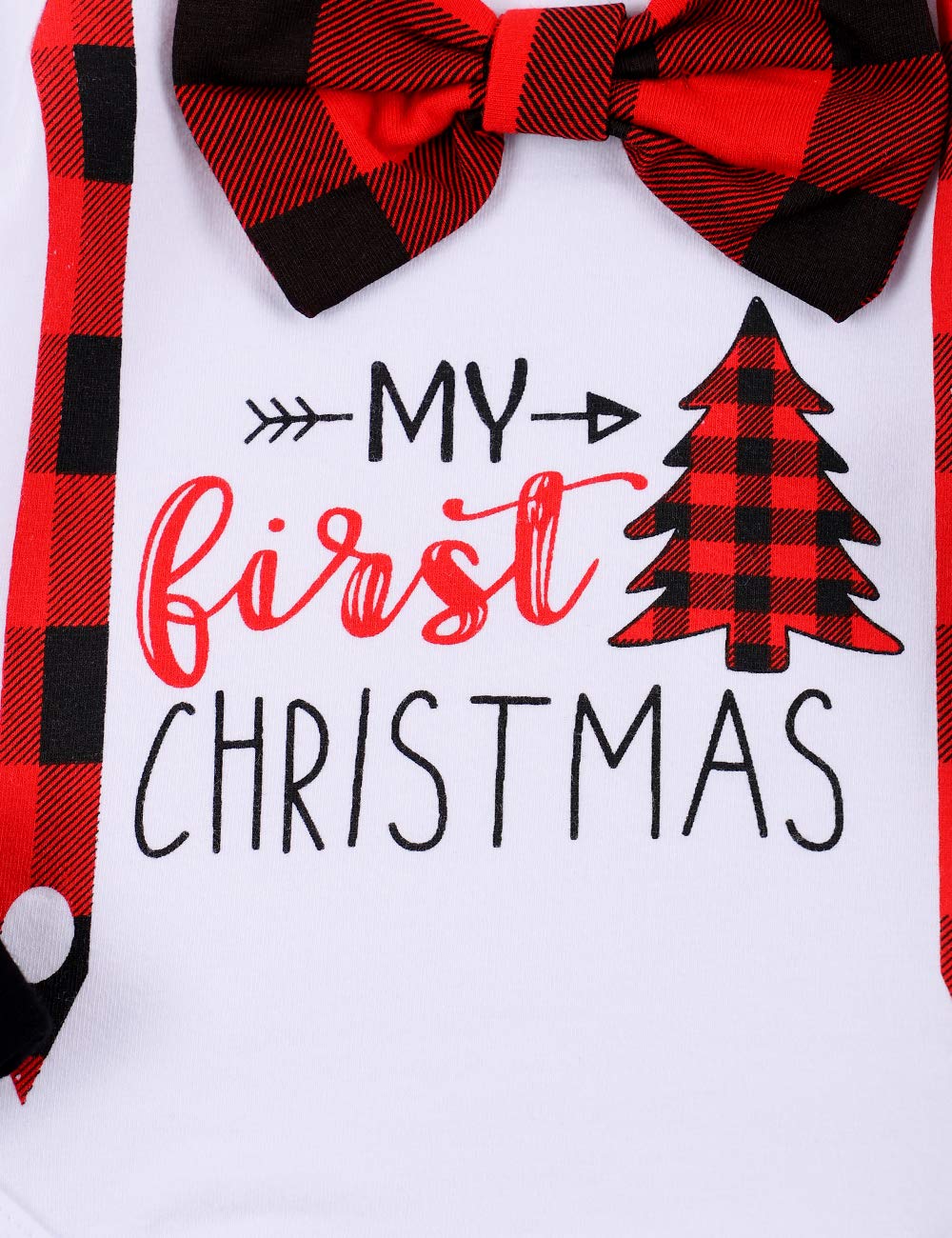 Bilison Infant Baby Boy Christmas Outfit My First Christmas Gentleman Romper Red Plaid Pants With Hat Clothes Sets