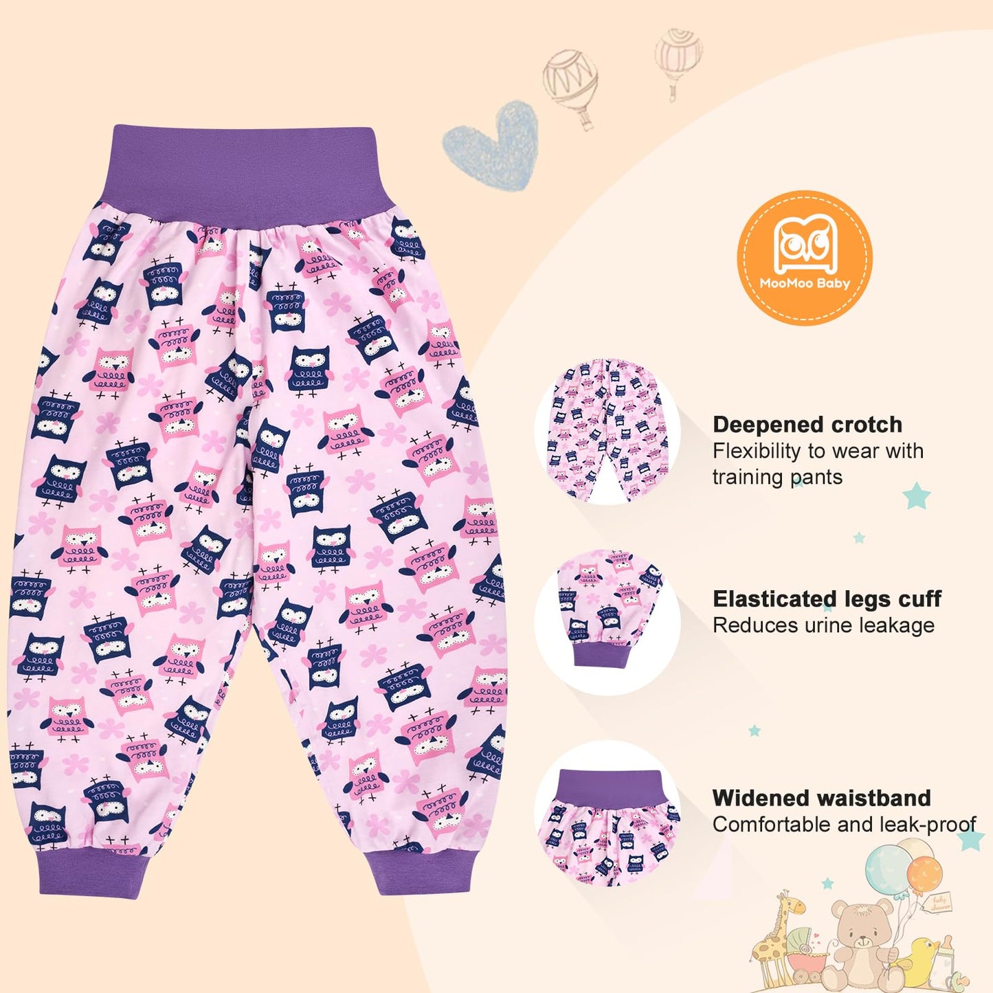 Moomoo Baby Leakproof Diaper Pants For Potty Training 2 Packs Bedtime Potty Training Pants For Boys And Girls