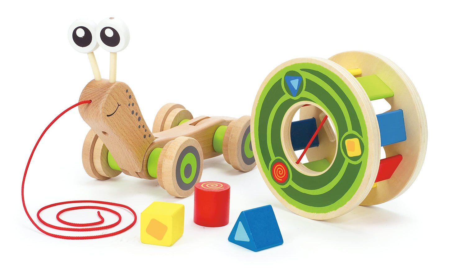 Award Winning Hape Walk-A-Long Snail Toddler Wooden Pull Toy, L: 11.9, W: 4.4, H: 7.3 inch