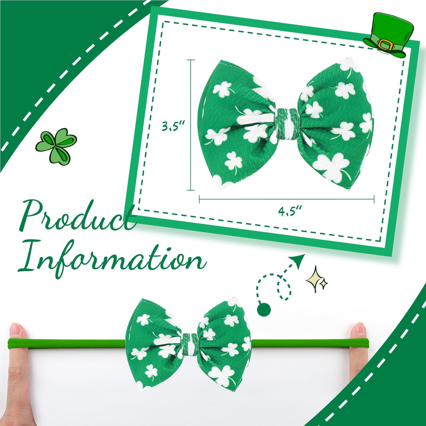 Yanjie St. Patrick'S Day Baby Girl Clover Headbands Shamrock Printed Baby Girl Bow Green Infant Headband St.Patrick Wide Hairban